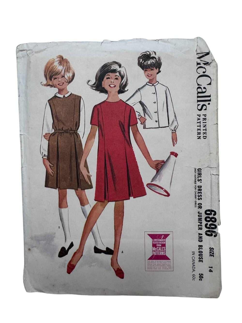 Vintage MCCALLS Girls Dress or Jumper and Blouse Pattern Size 14 #6896 1968